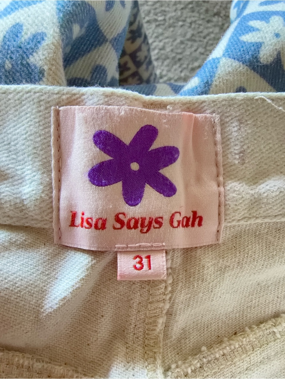 Lisa Says Gah Blue and White Checked Floral Wide-Leg Pants - Picture 5 of 5